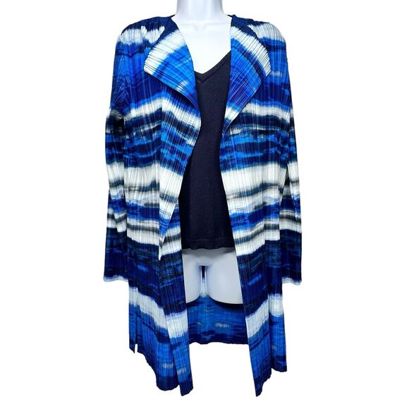 Chicos Open Front Cardigan Large Textured Crinkle Shades of Blue NO SIZE TAG - Picture 3 of 13